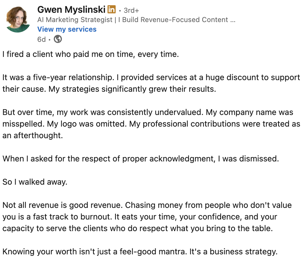 firing a client because they undervalue your work