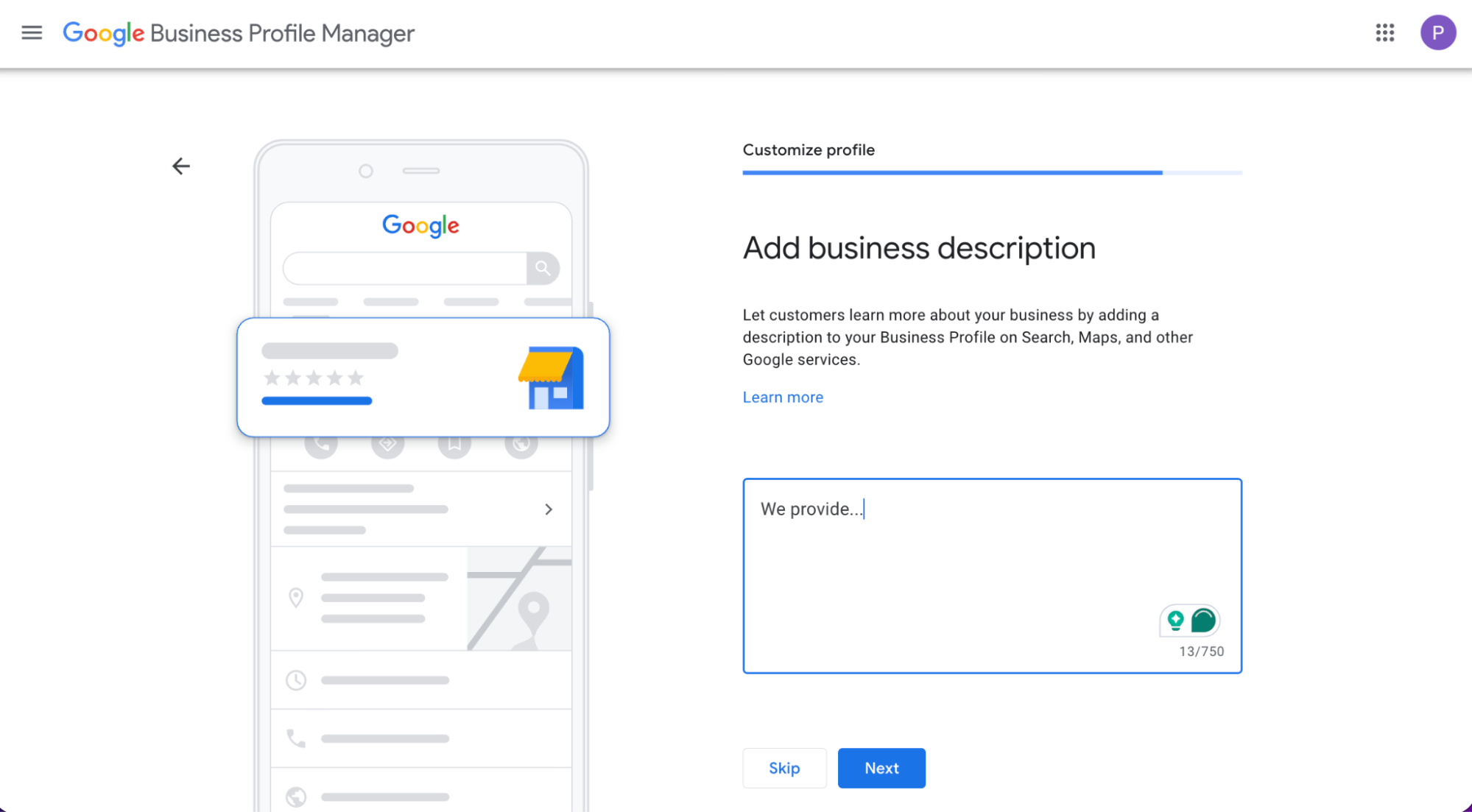 Google business profile setting up your business description