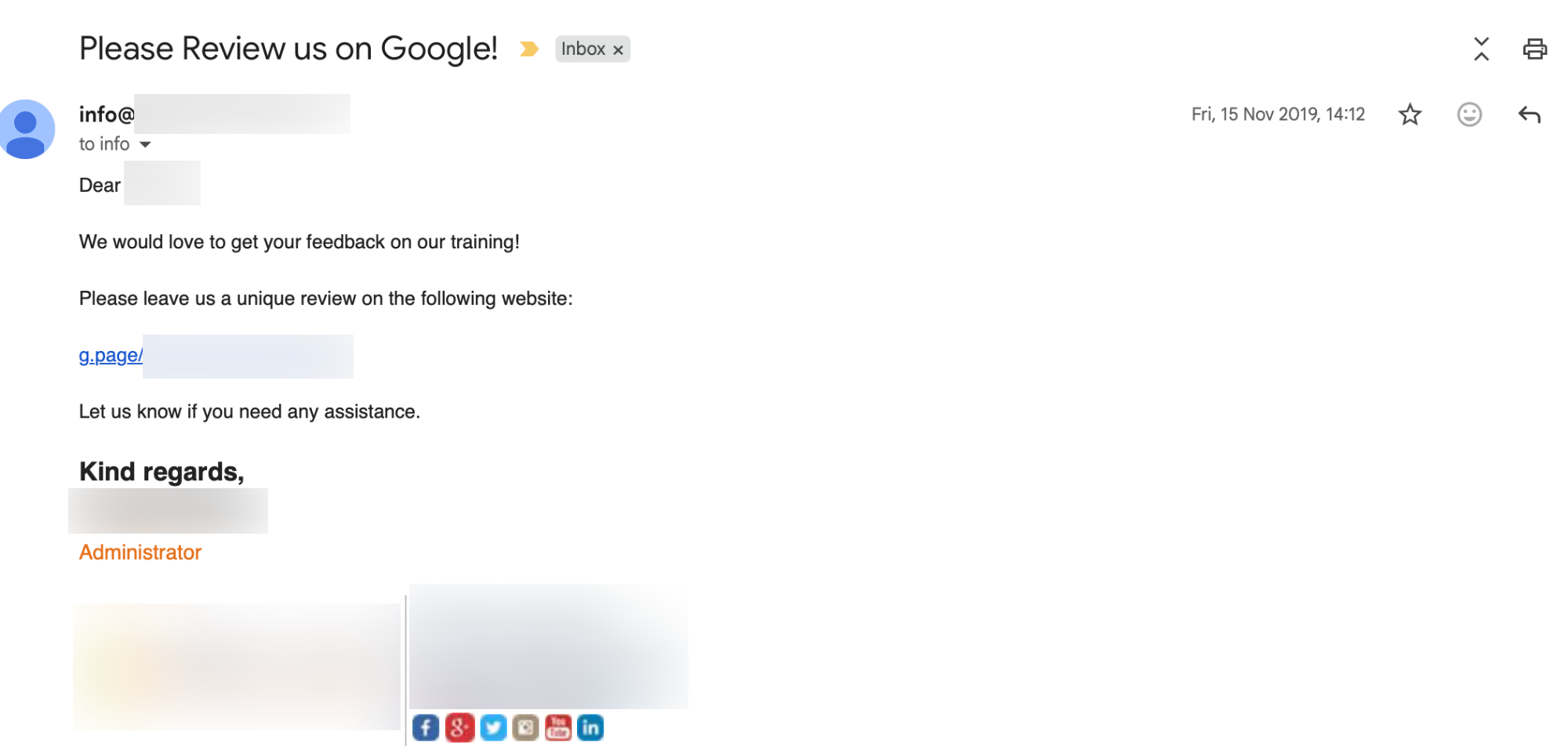 follow up email asking for a google review