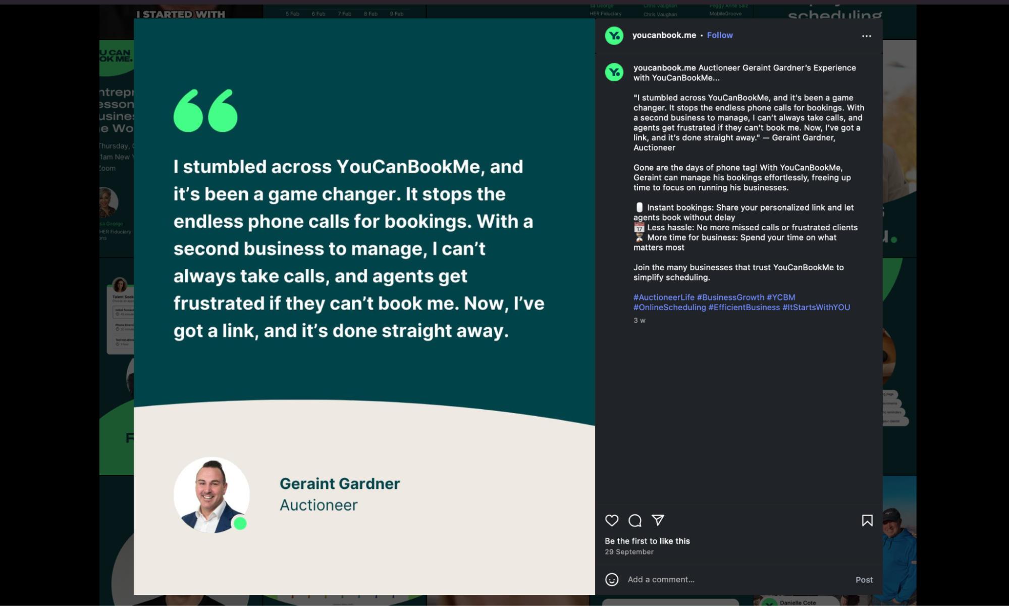 youcanbookme customer review shared on social media