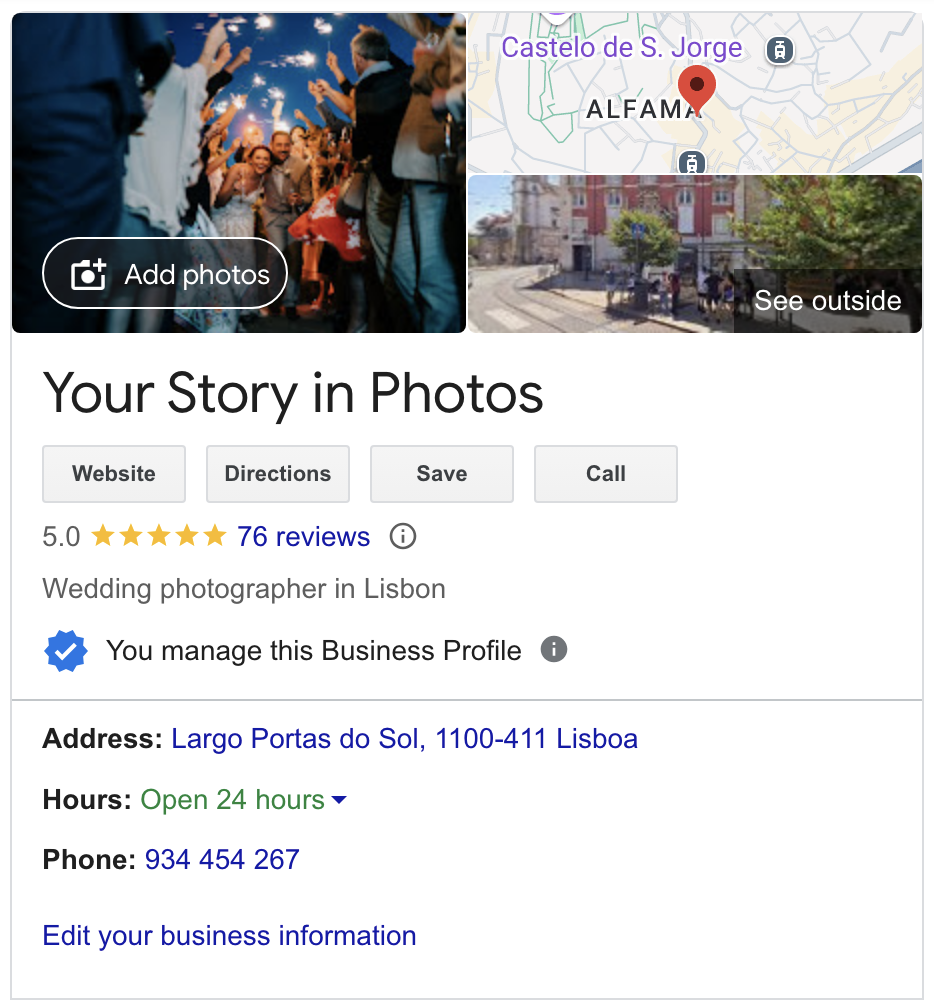 Marketing for photographers Google Business Profile YourStoryinPhotos