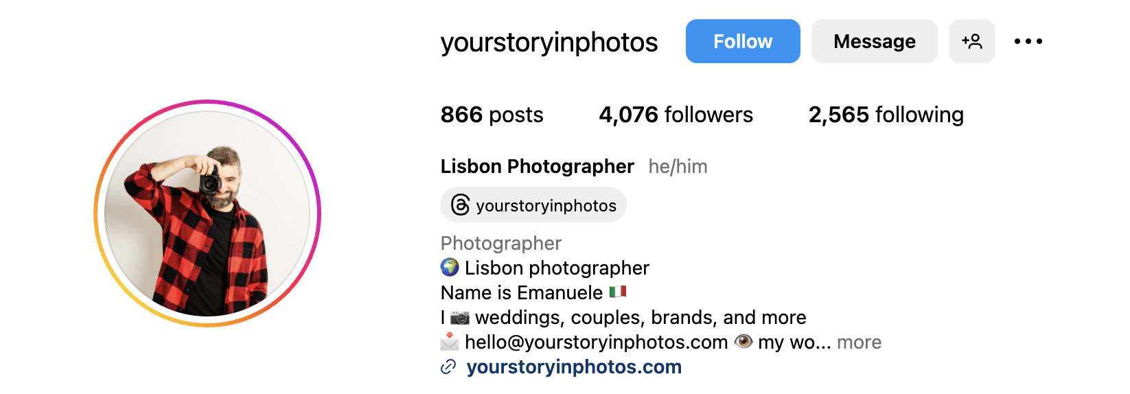 Local seo marketing for photographers example on instagram, lisbon photographer