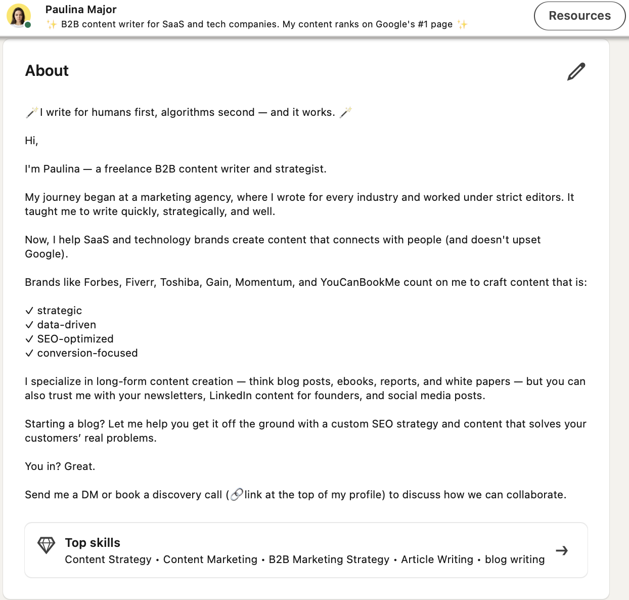 LinkedIn about example