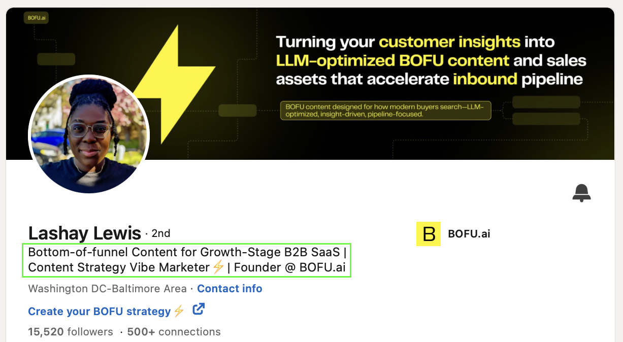 LinkedIn headline example