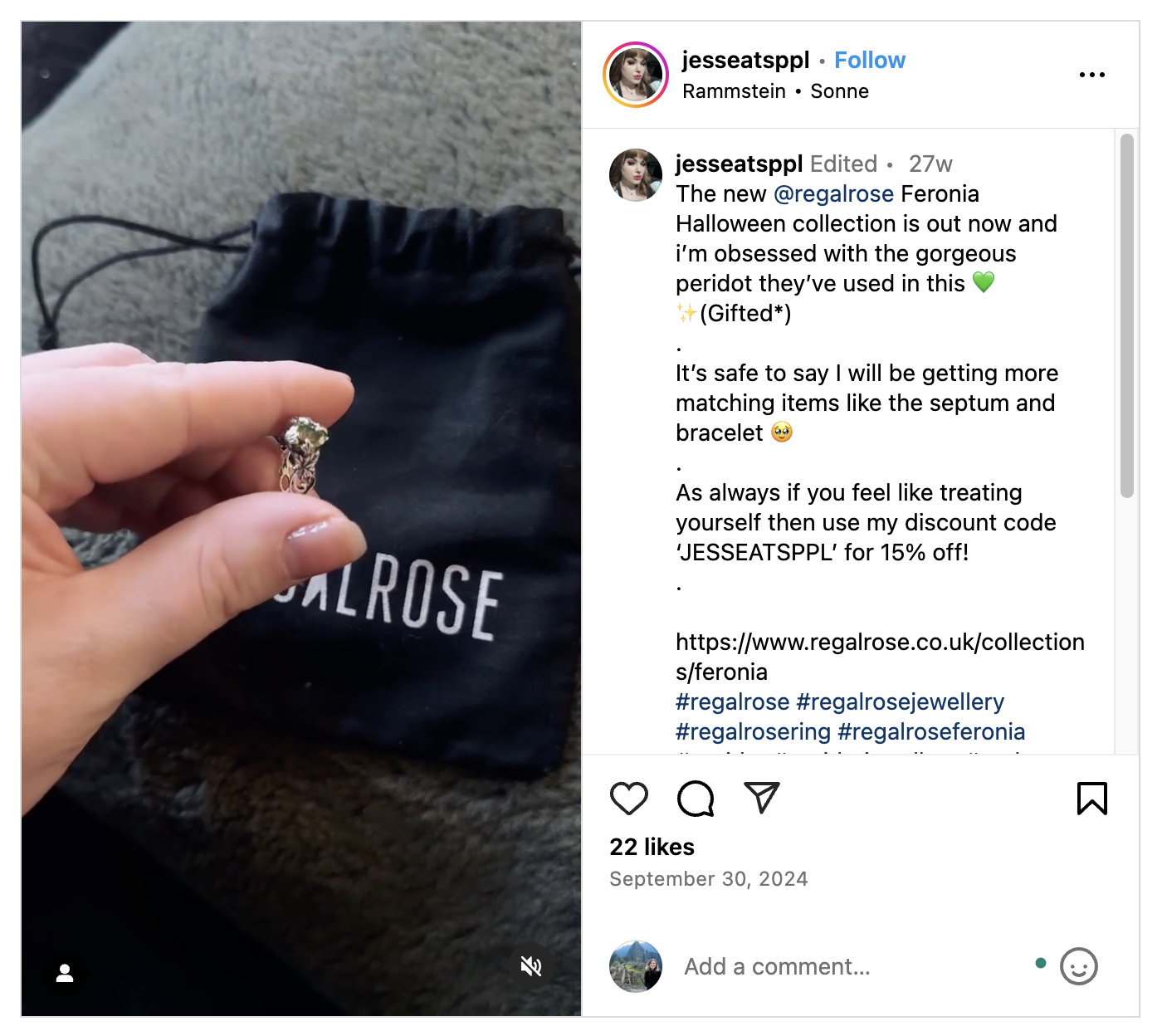 Instagram post showing collaboration with a local influencer