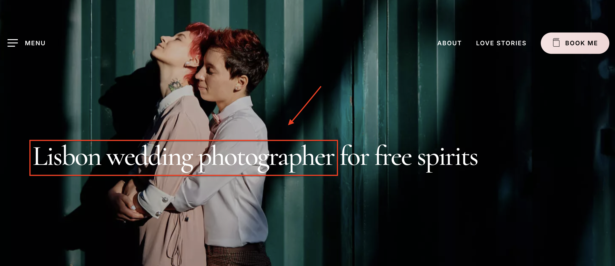 Your Story in Photos website showing how they promote themselves locally with the keyword Lisbon wedding photographer