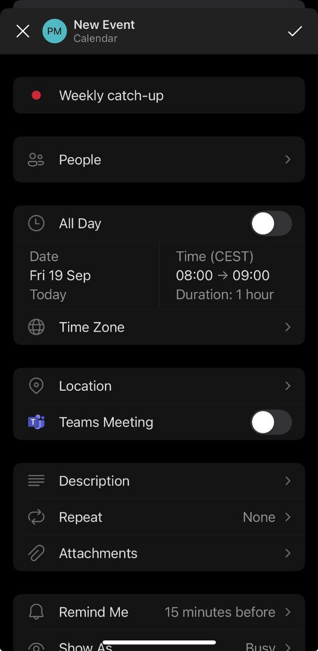 2nd step to setting up a meeting on iphone
