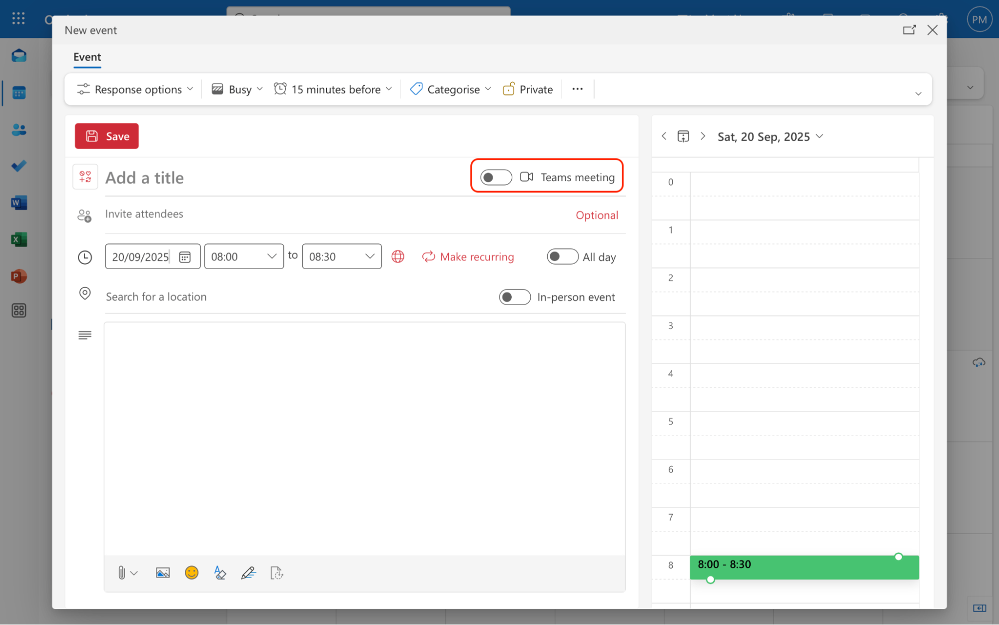 Teams link toggle