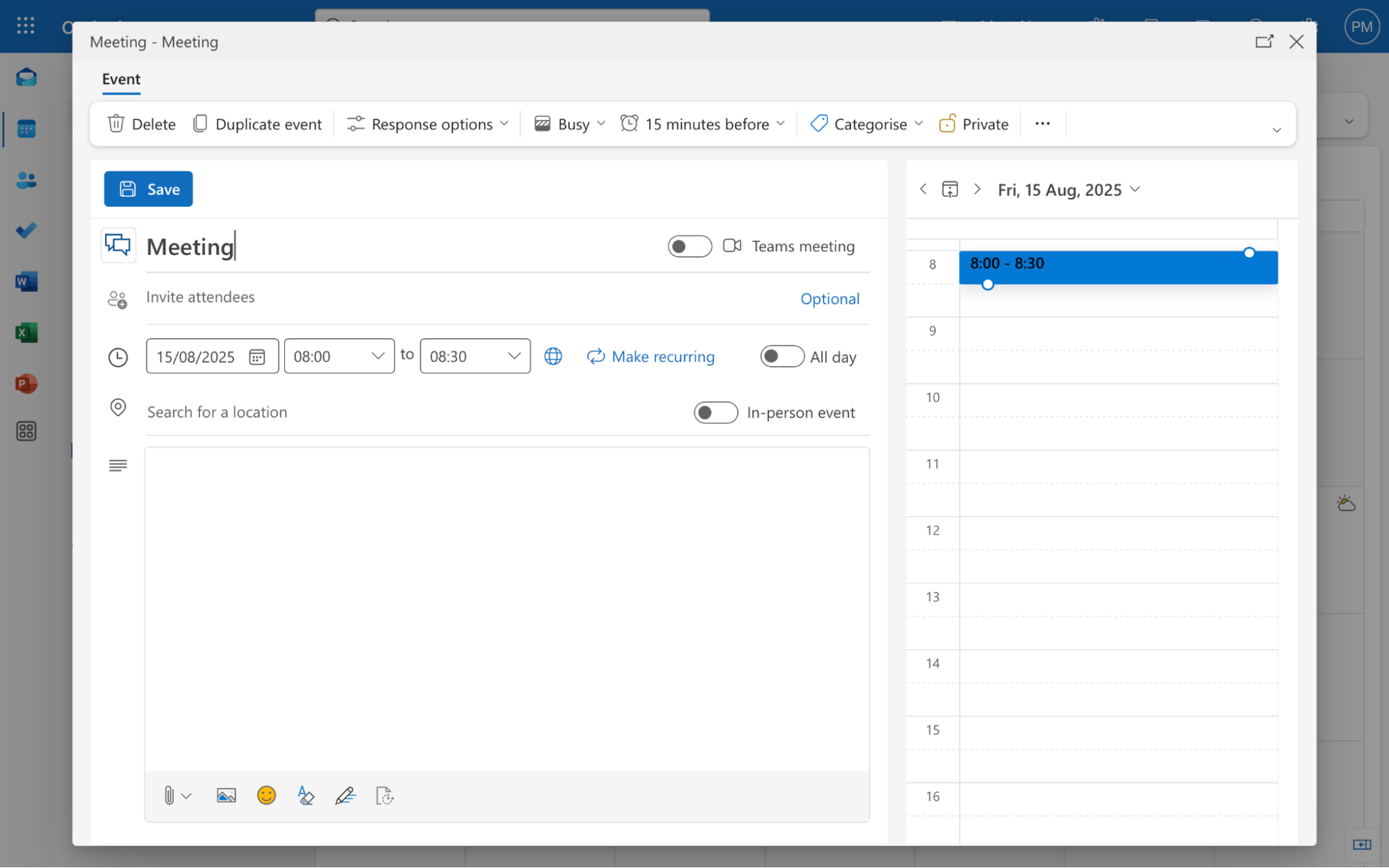 add outlook event