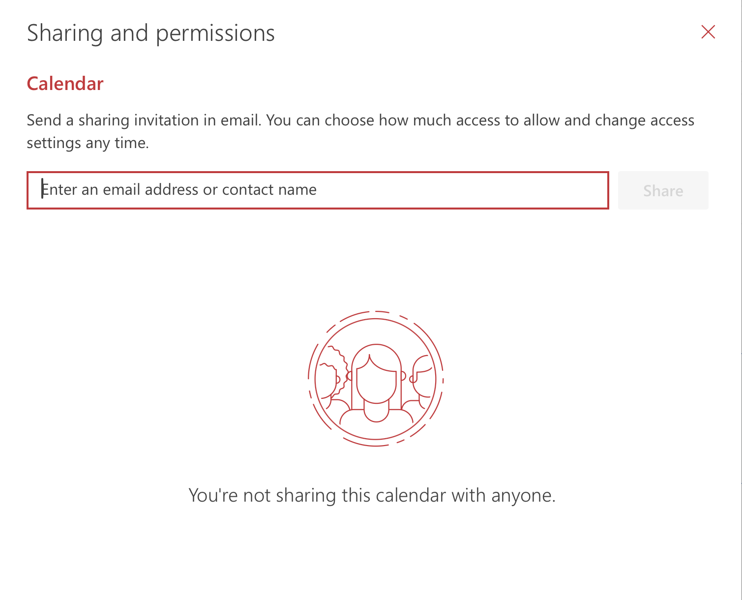 adding email to share outlook calendar on web