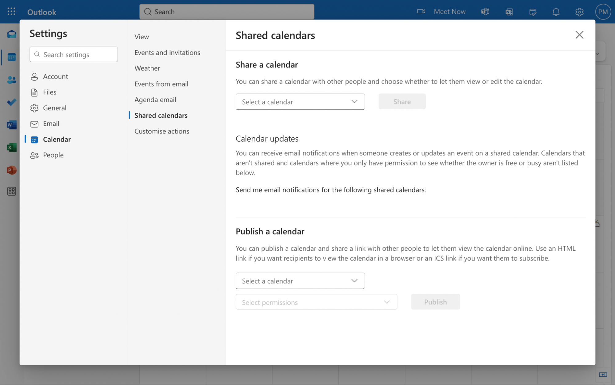 Share your Outlook calendar remotely.