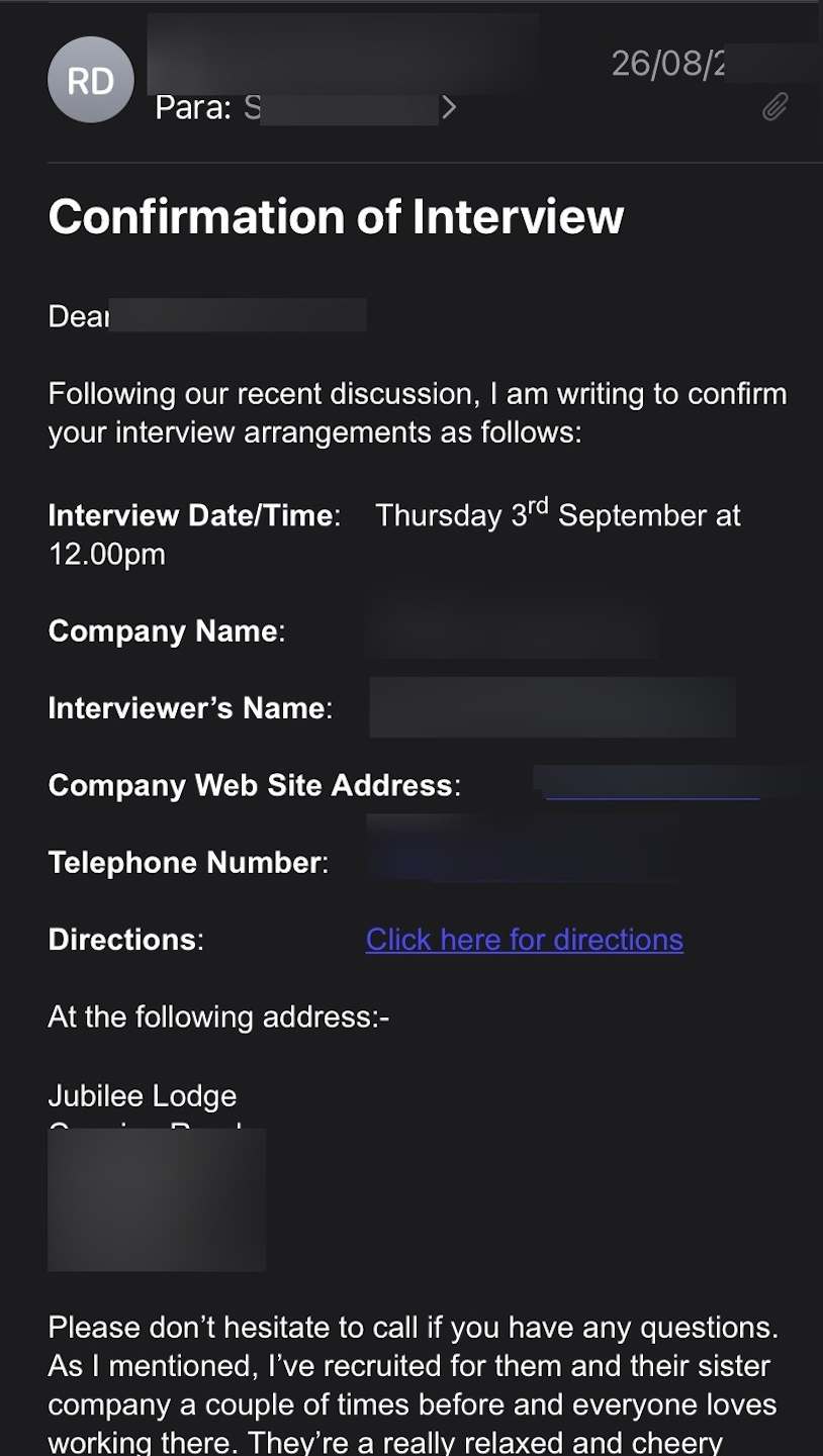 interview invitation email example