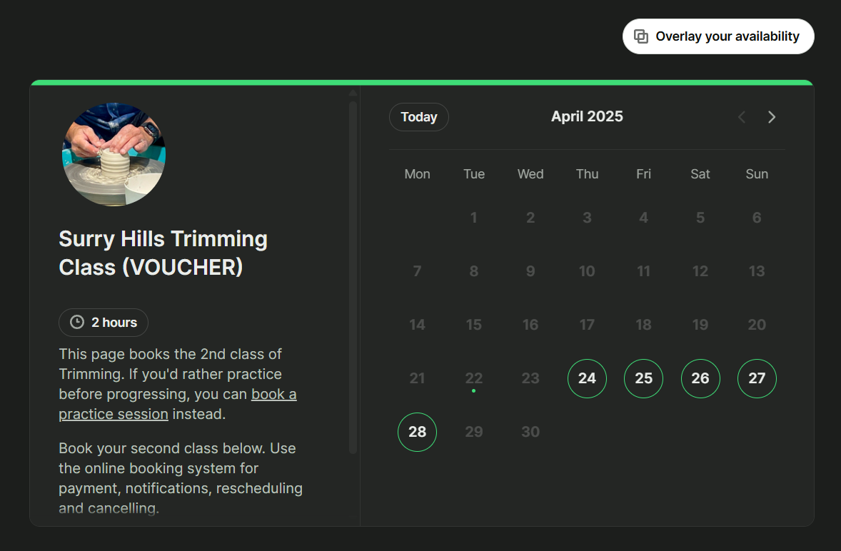 Joe Darling Trimming Class Online Booking Page
