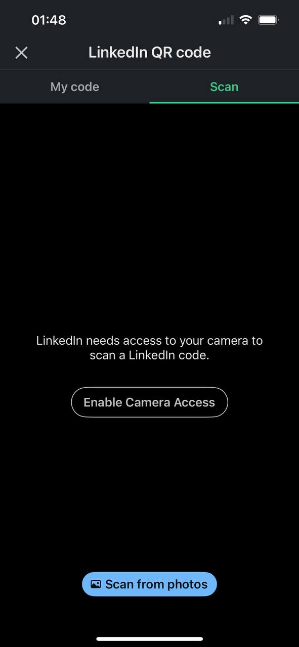 how to scan linkedin qr code on an iphone