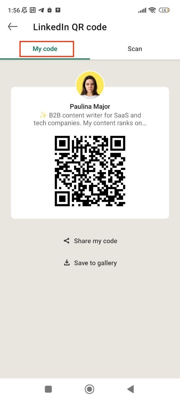 how to find your linkedin qr code on an android