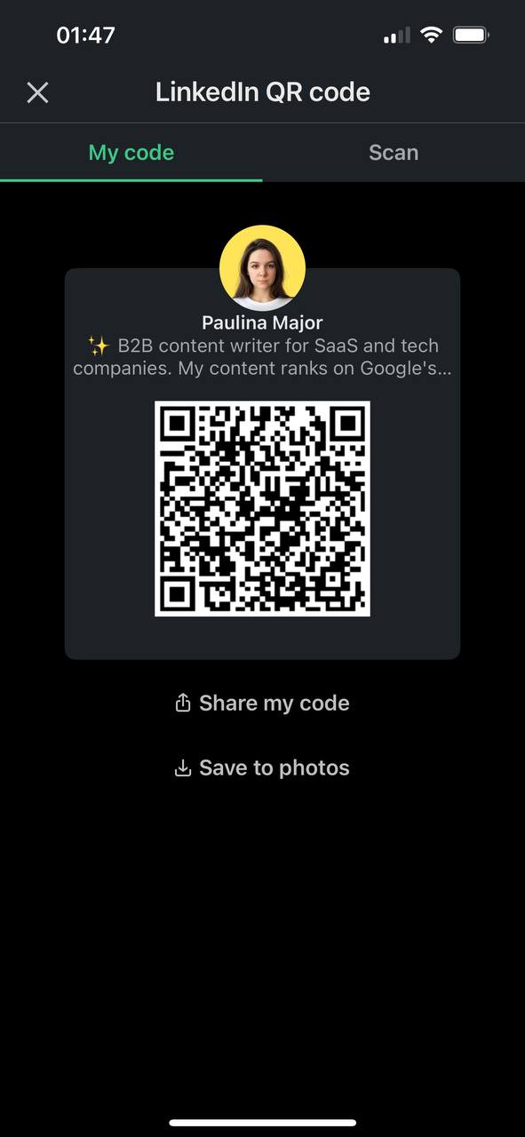 how to find your linkedin qr code on an iphone