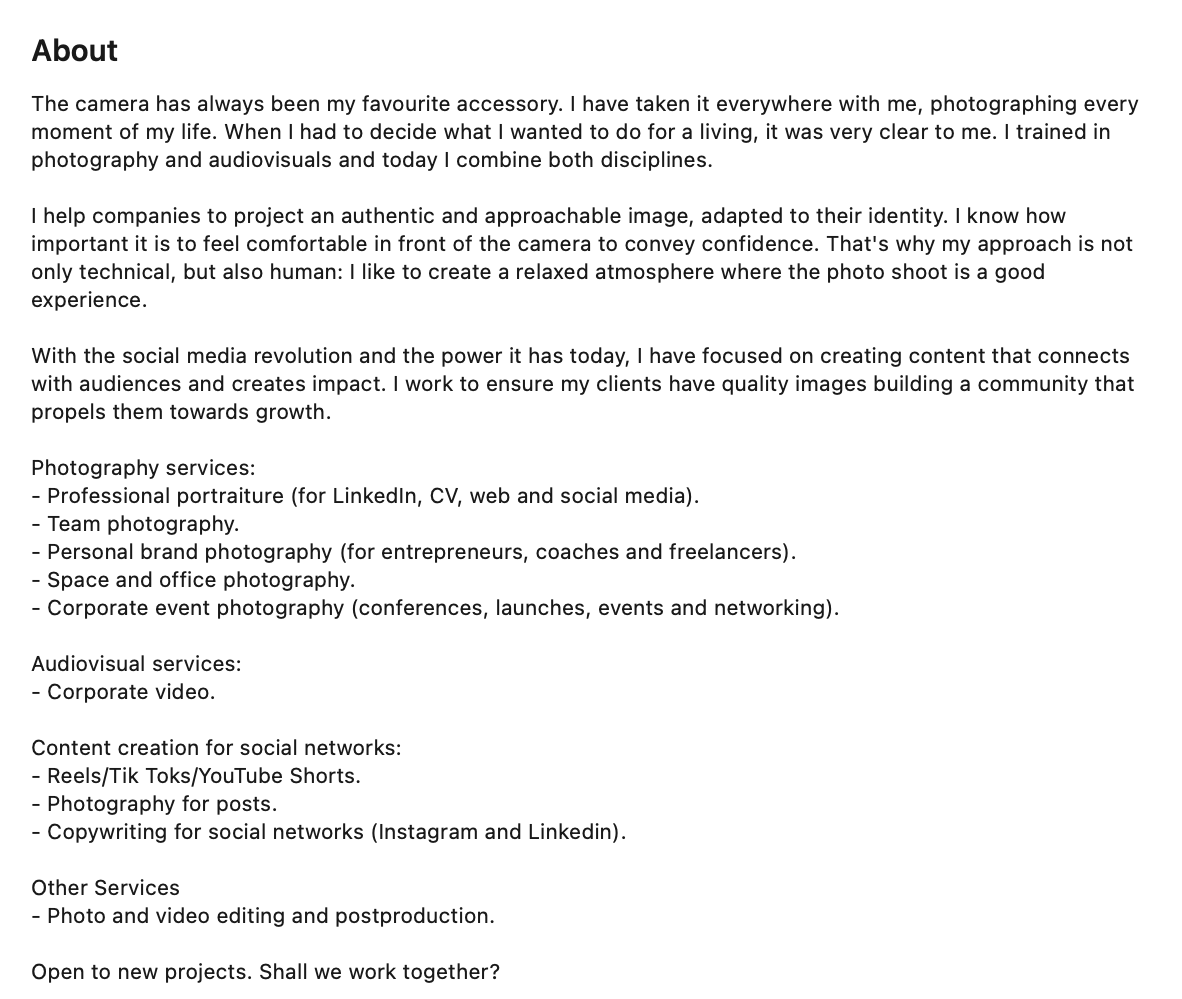 freelance linkedin bio example2