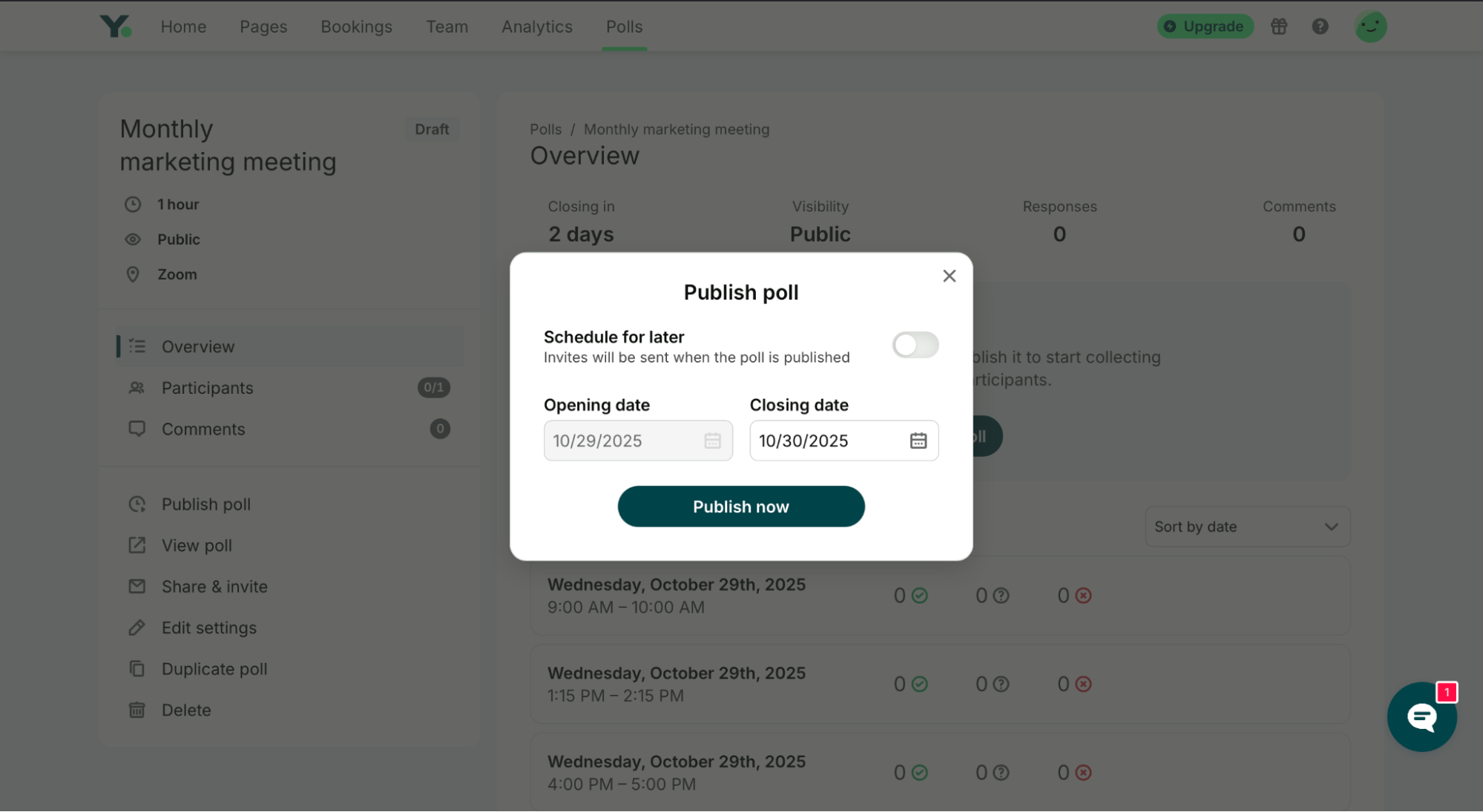How to publish a youcanbookme meeting poll