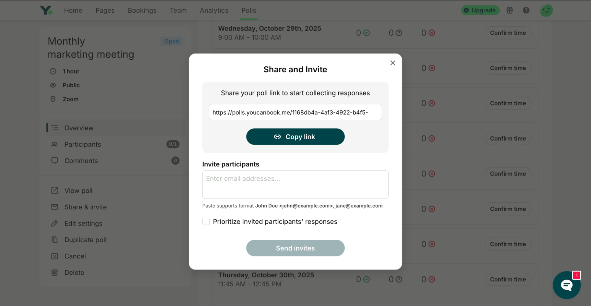 How to share a meeting poll made with YouCanBookMe