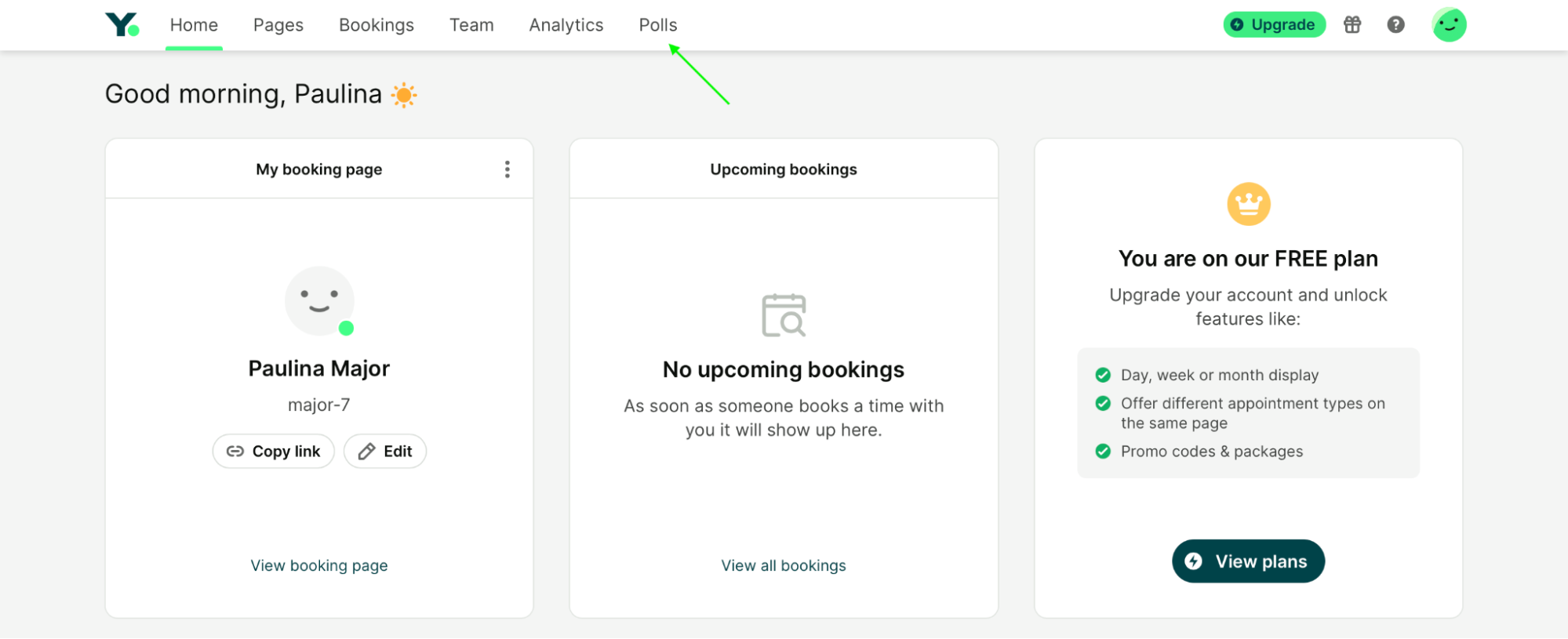 YouCanBookMe dashboard showing where to find the meeting polls feature