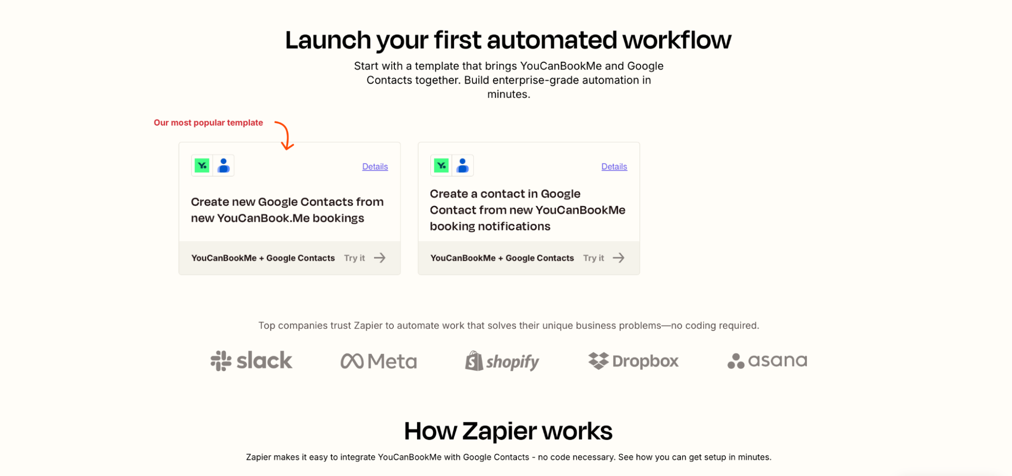 google contacts ycbm Zapier integration