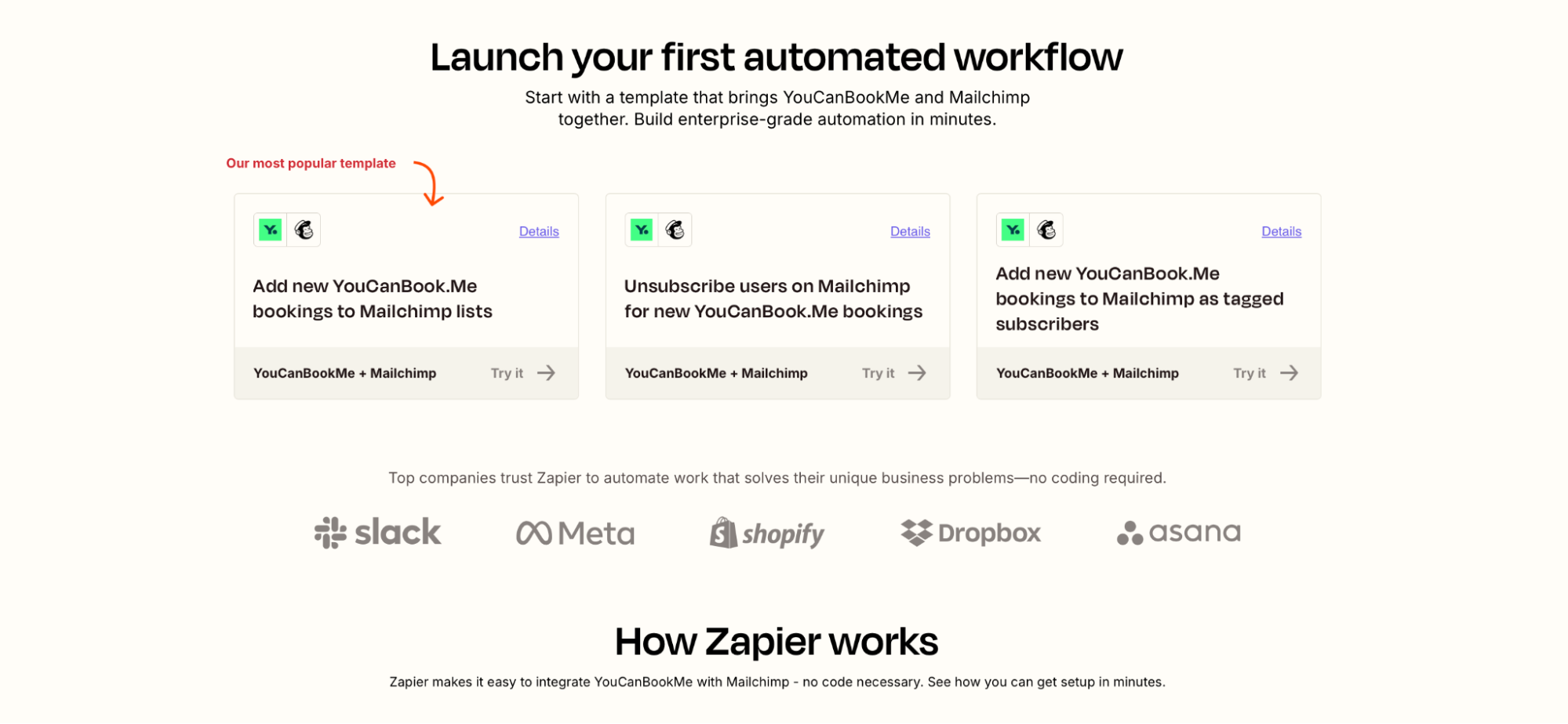mailchimp ycbm Zapier integration