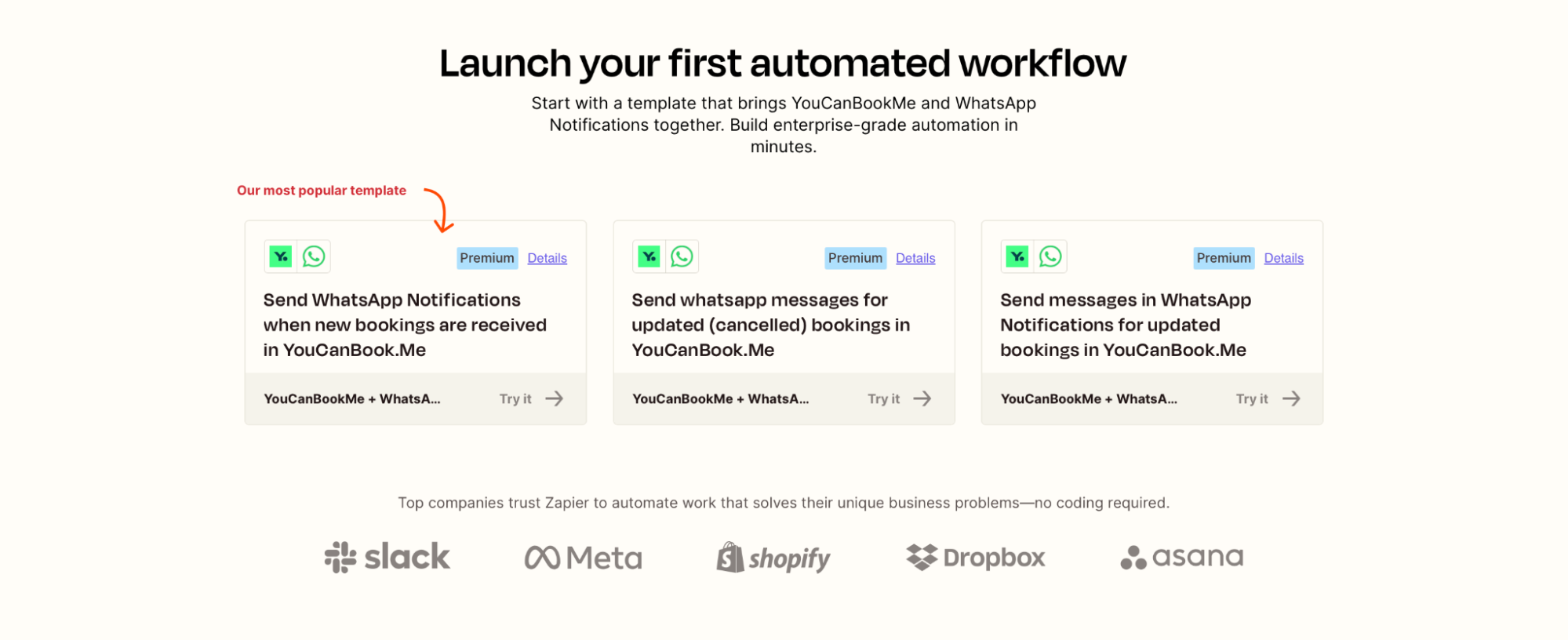 whatsapp ycbm Zapier integration