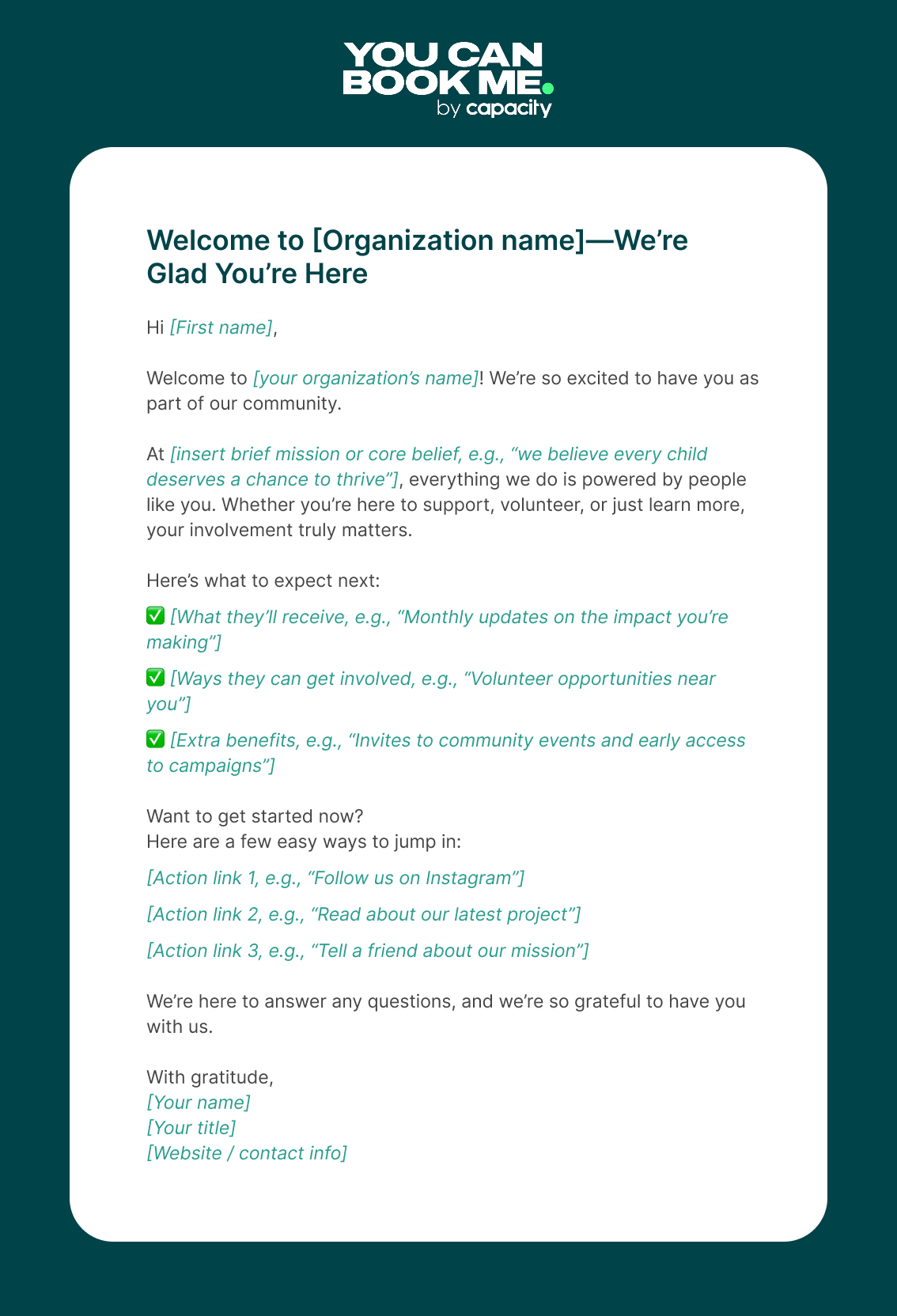 Not for Profit Onboarding Email Template