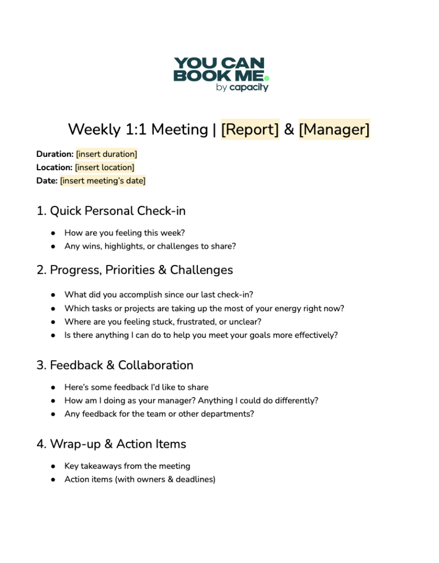 weekly 1 on 1 meeting template