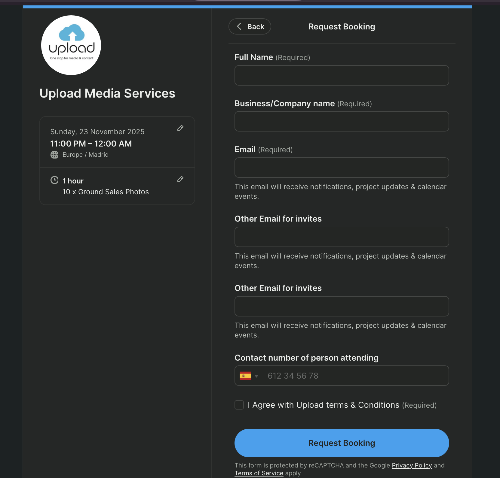 Photography booking form examples made with YouCanBookMe