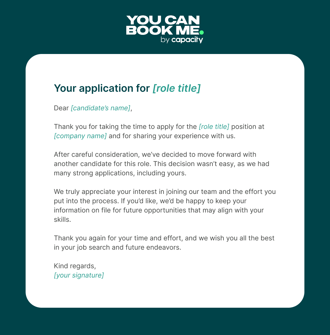Candidate rejection email Template