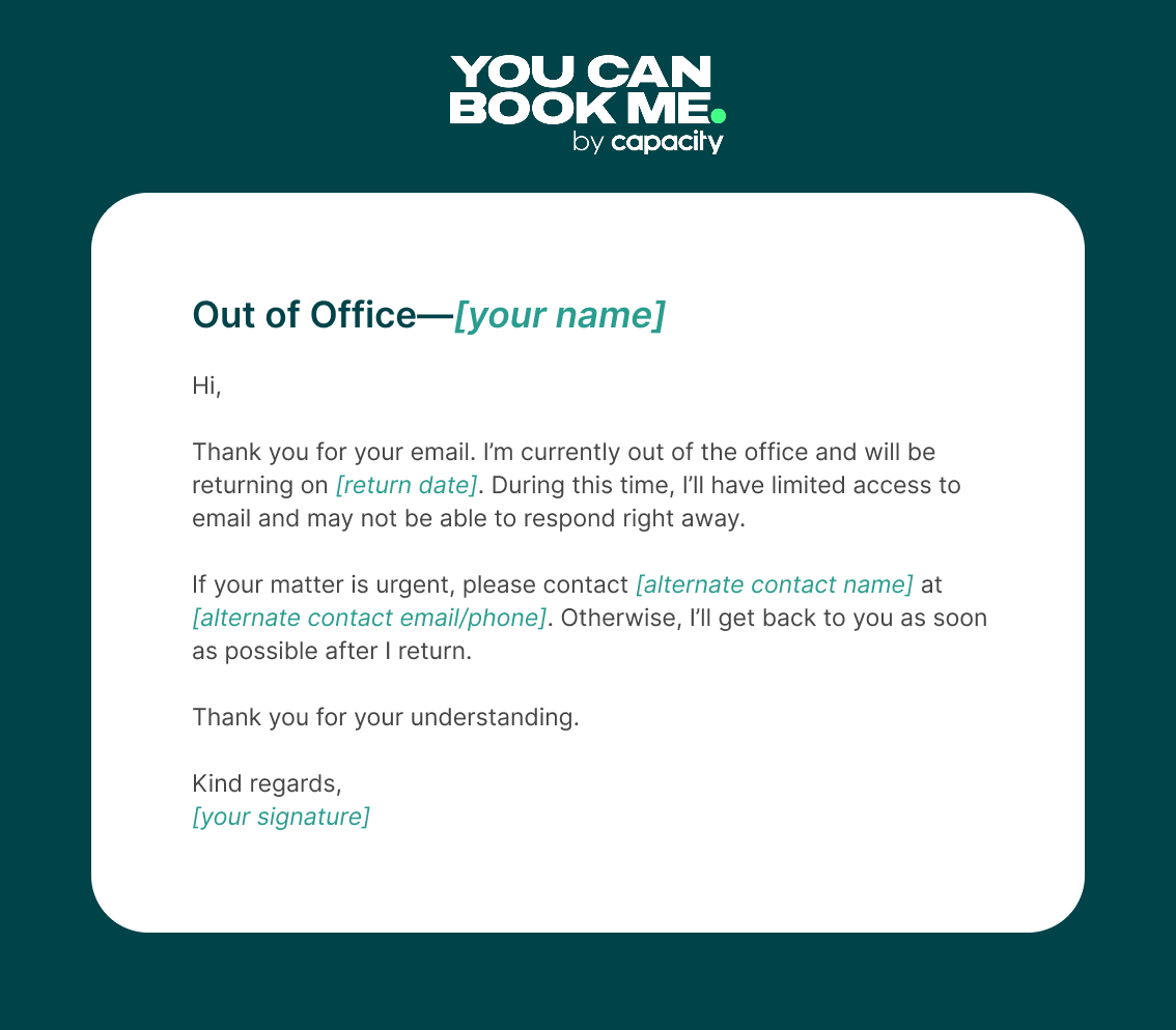 Out‐of‐office professional email template