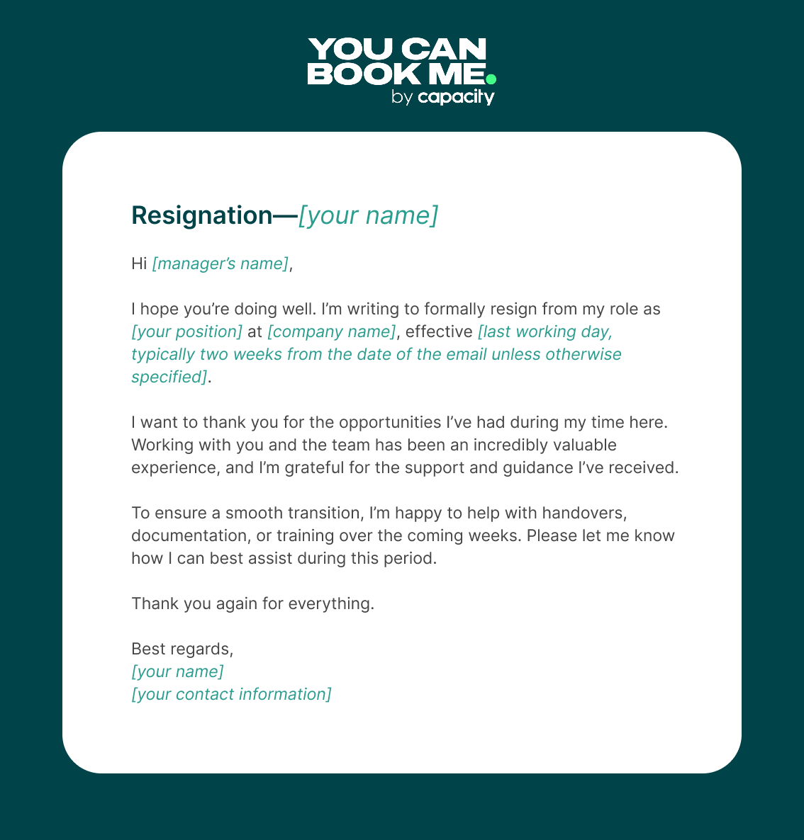 Professional resignation email Template