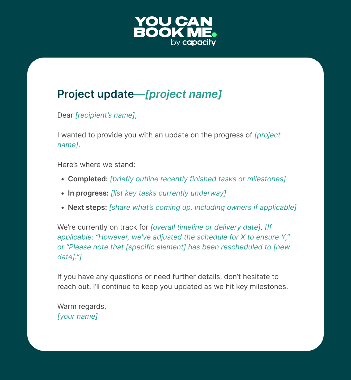Project update professional email template