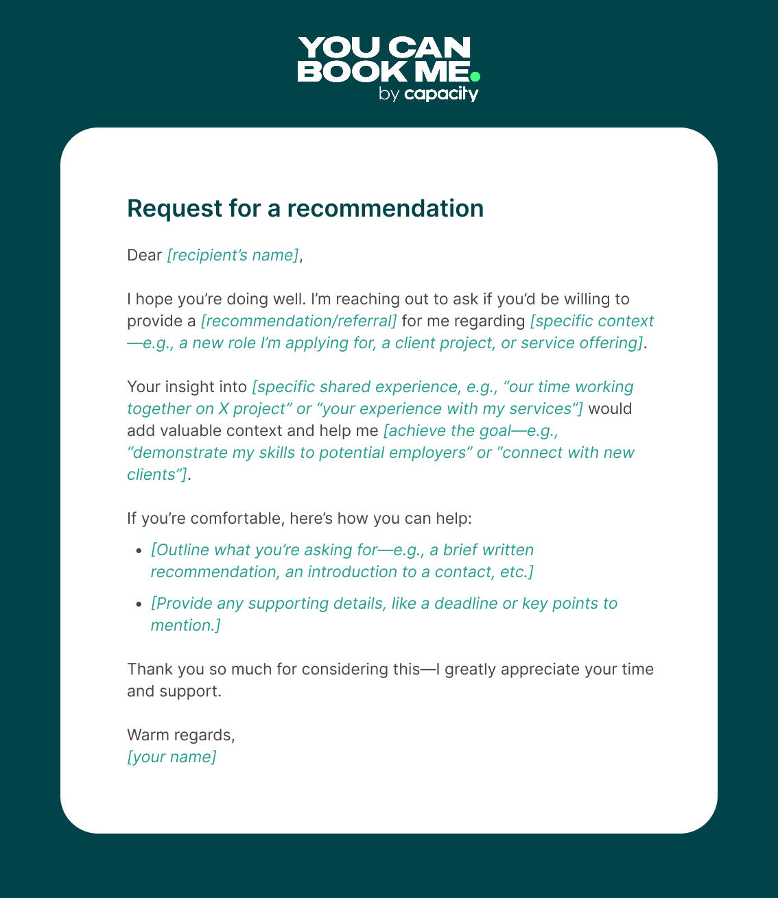 Recommendation or referral request email Template