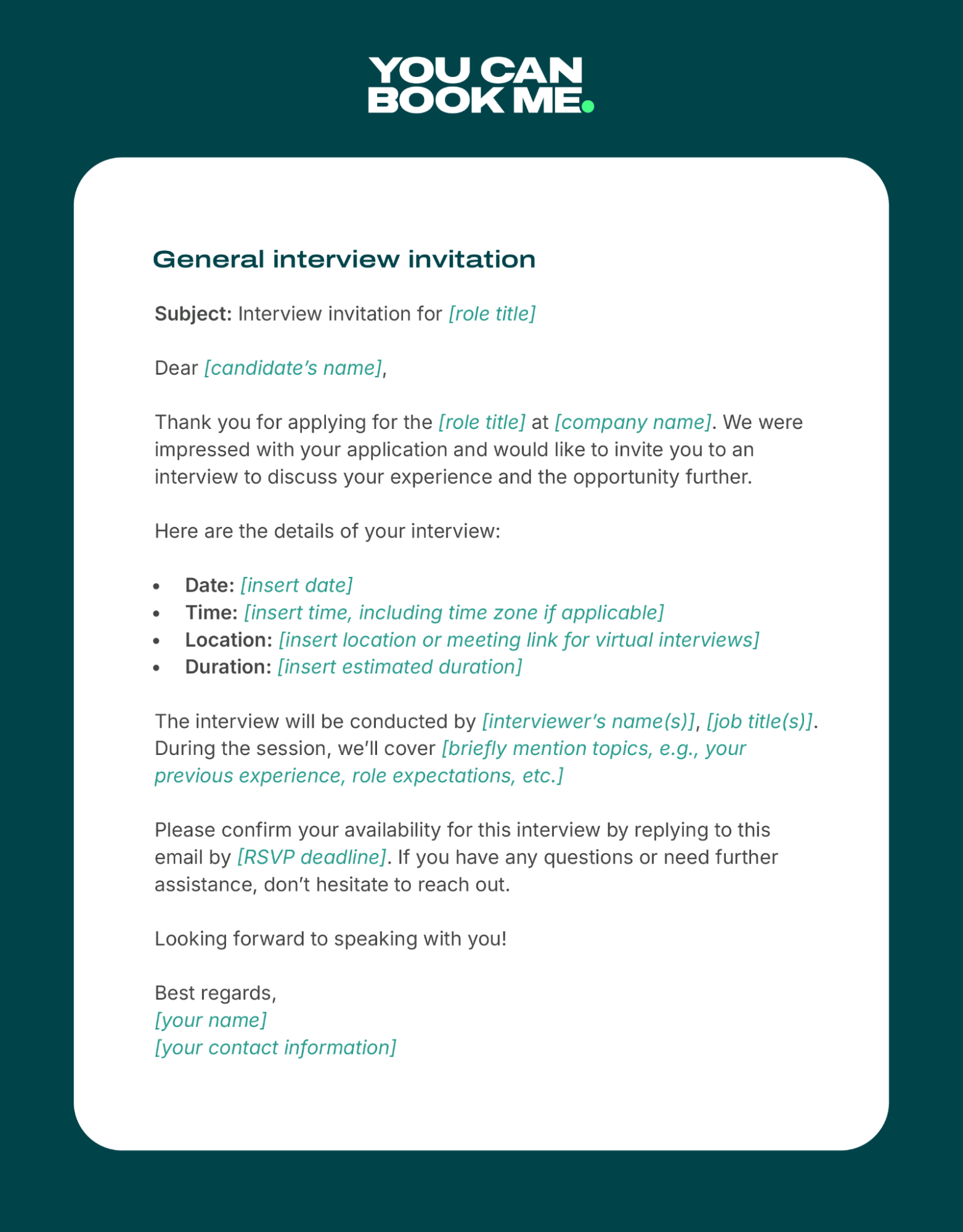 interview invitation professional email template