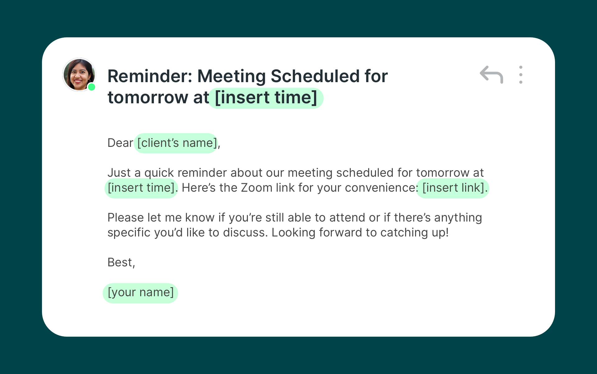 meeting reminder professional email template