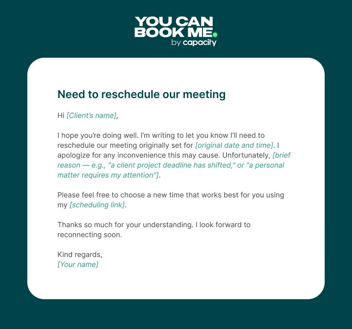 Client rescheduling email
