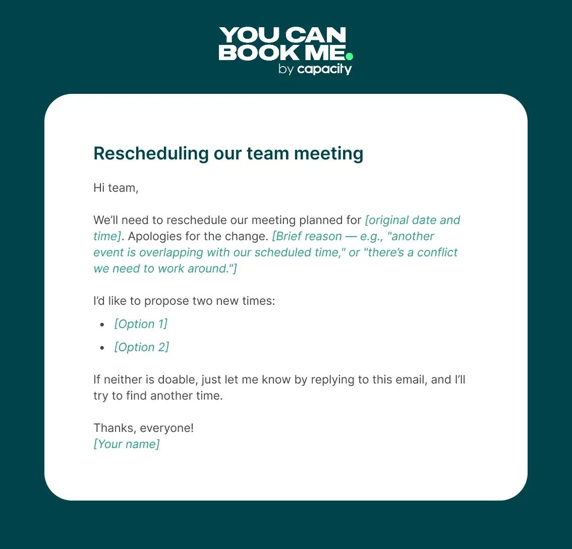 Team meeting reschedule email
