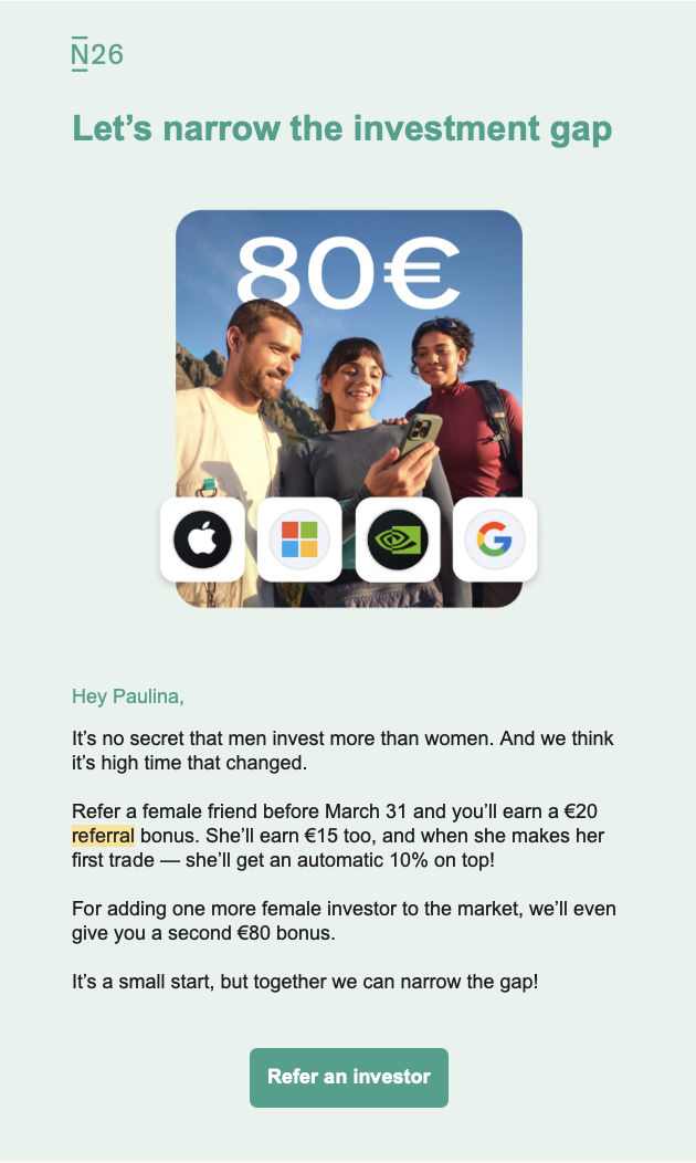n26 example of small business marketing referral email campaign