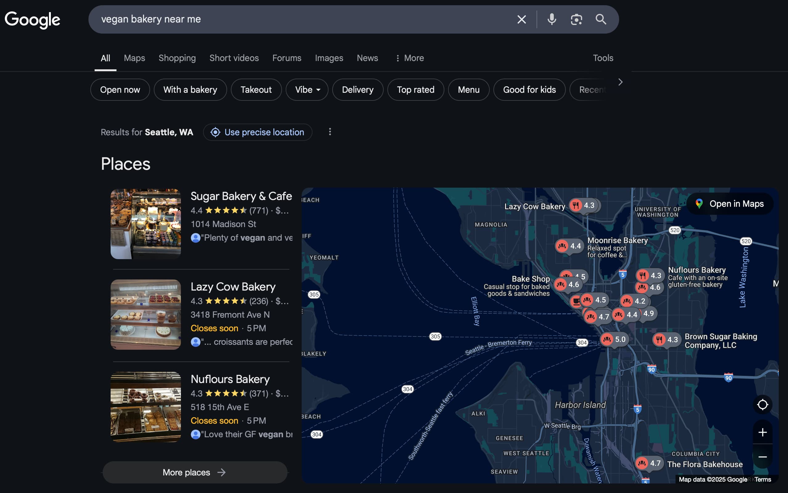 Google search for vegan bakery near me