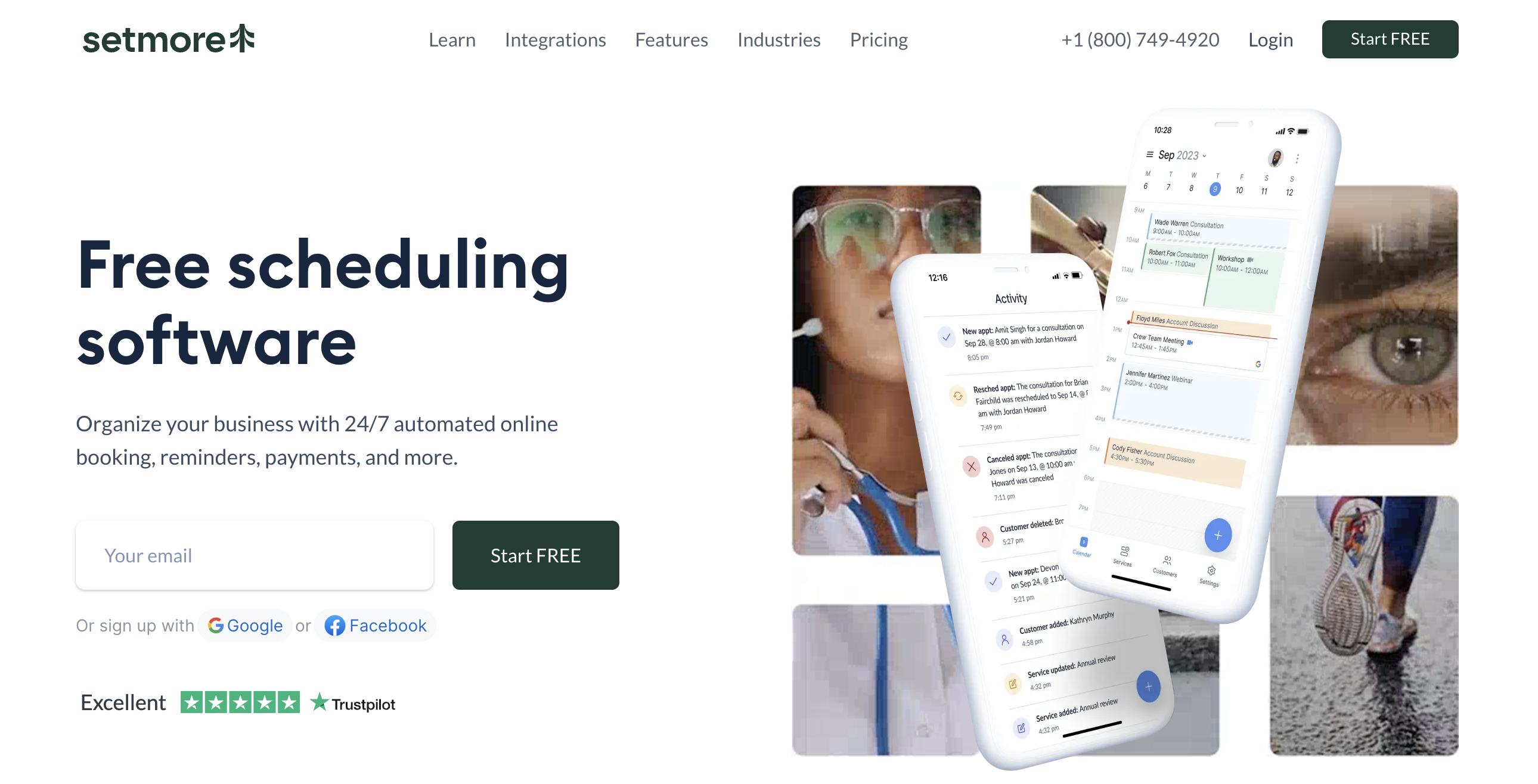 Setmore scheduling app homepage