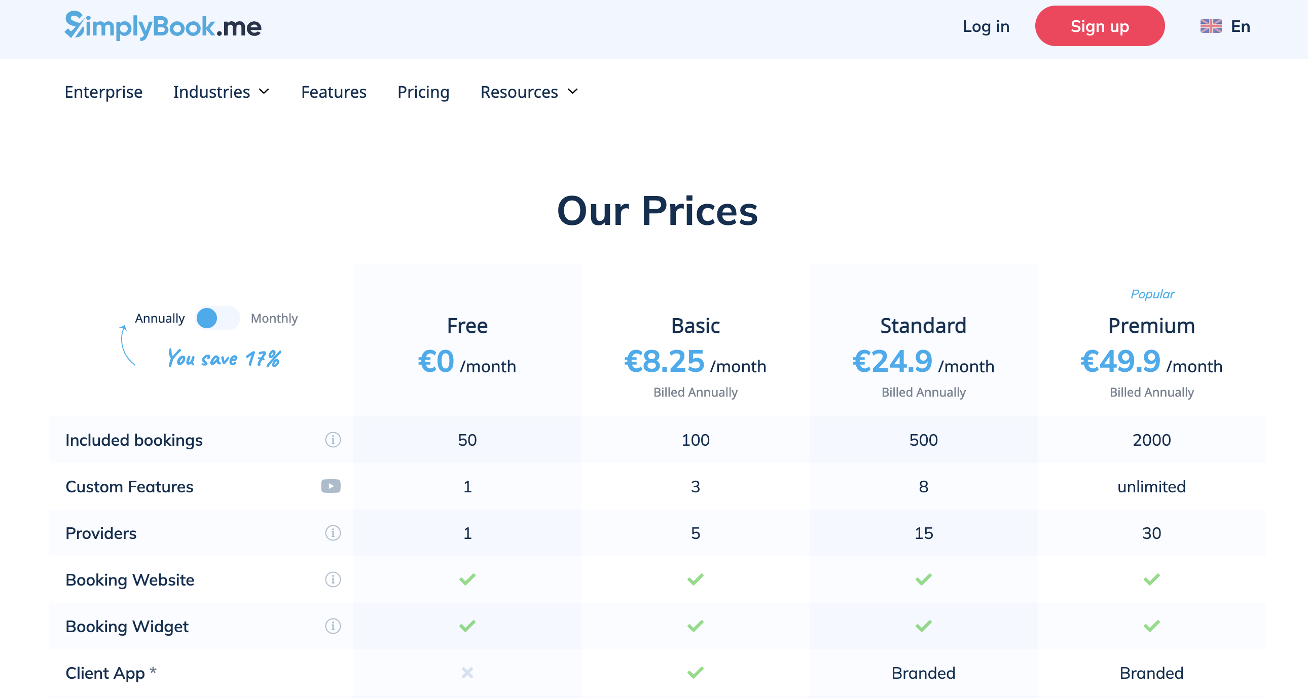 SimplyBookMe Pricing Comparison Online Scheduling