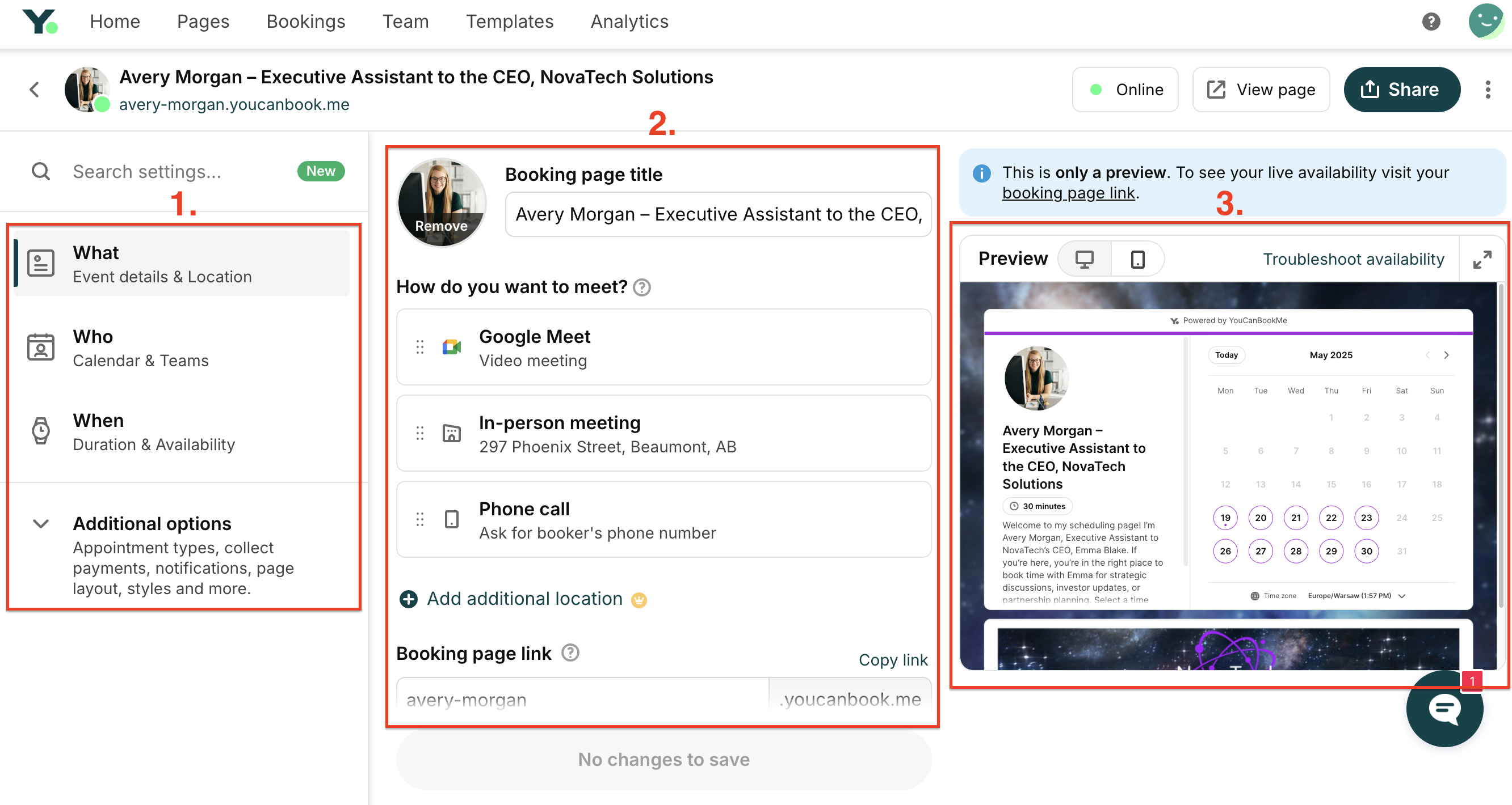 YouCanBookMe booking page settings