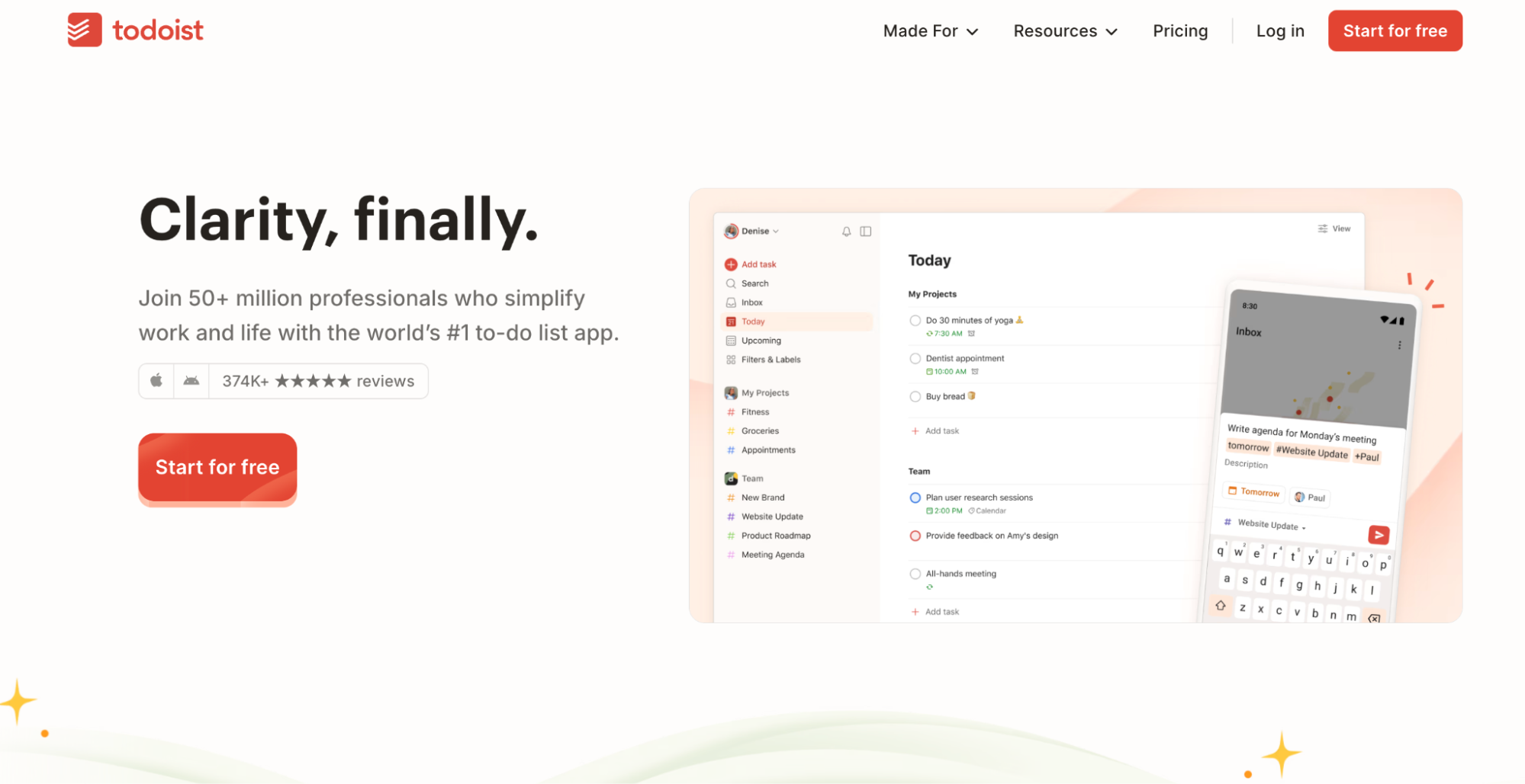 todoist productivity app homepage
