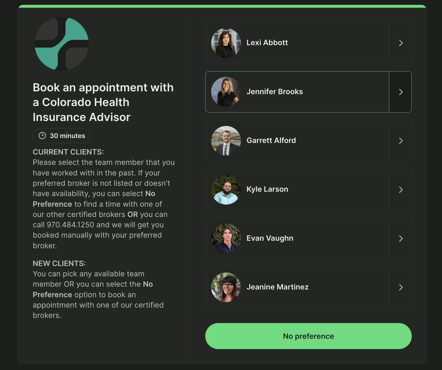Team member selection on a youcanbookme booking page