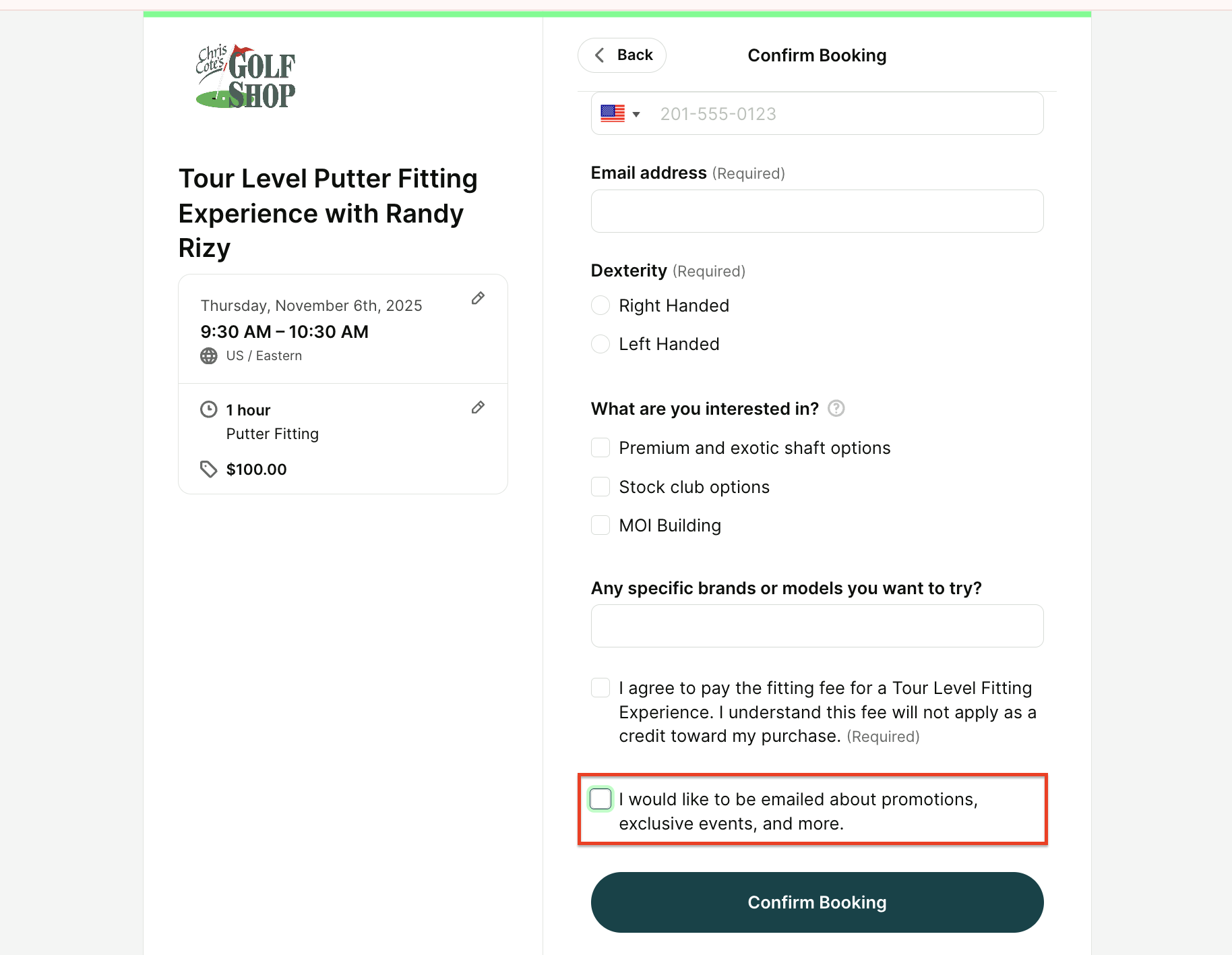 collect marketing consent in your youcanbookme booking form