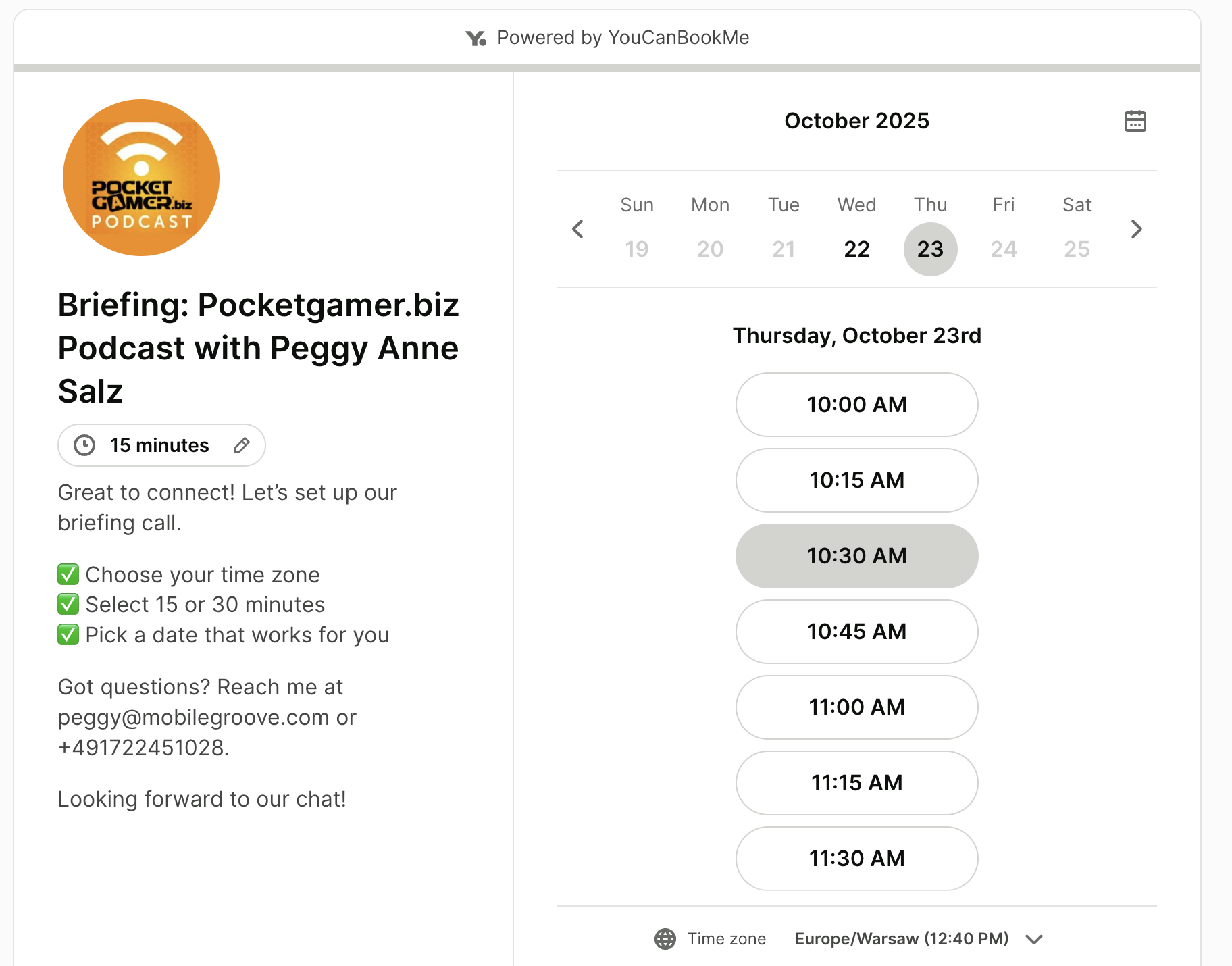 podcast booking page example created via youcanbookme