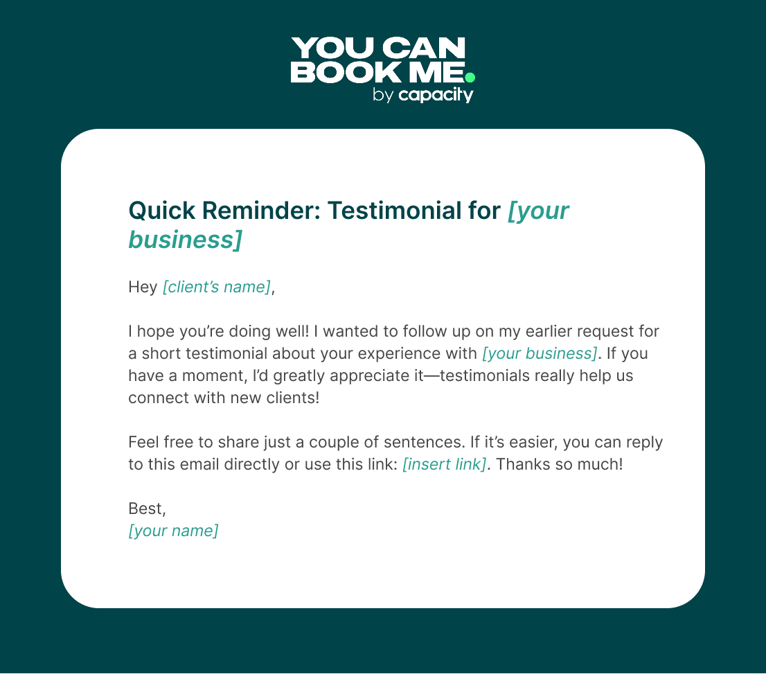 Friendly testimonial request reminder email template