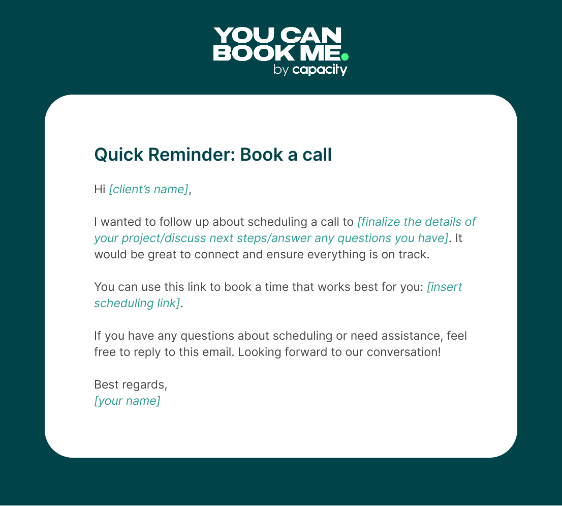 Friendly reminder to book a call email template